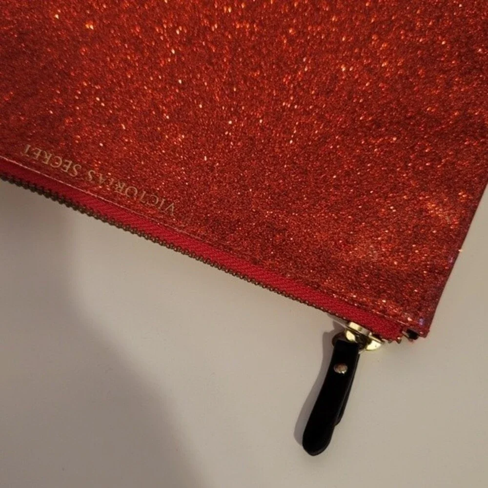 5/$25 Victoria’s Secret Firecracker Red Glitter Zip Cosmetic Pouch Bag